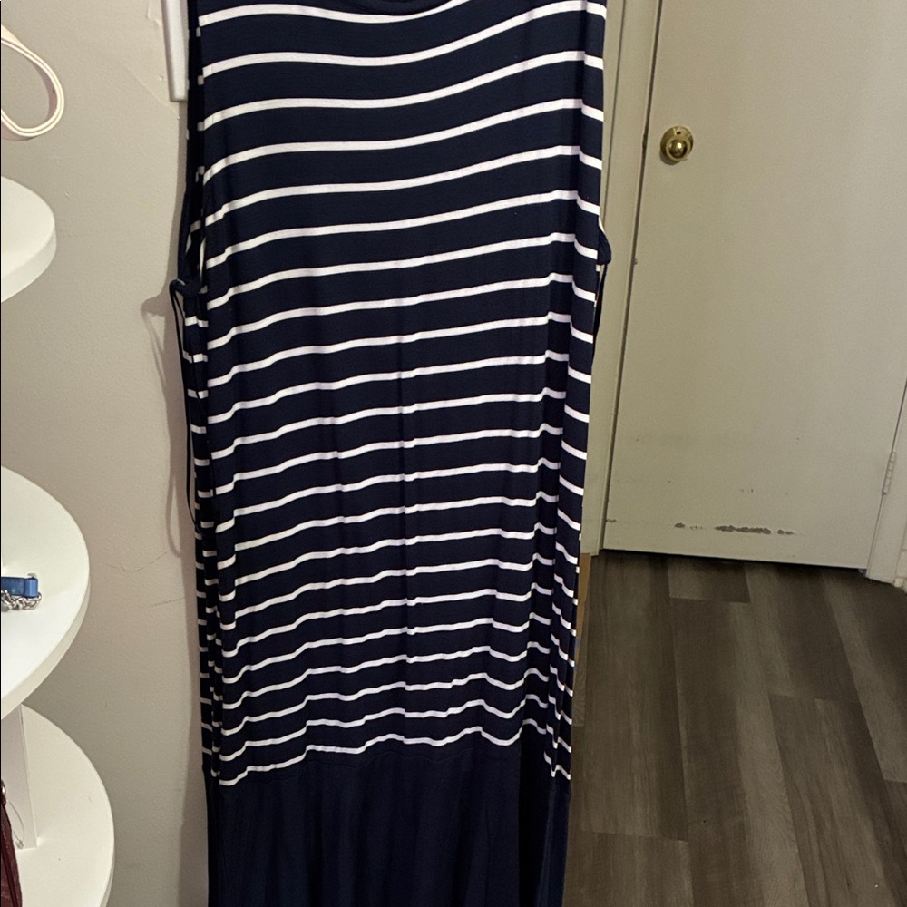 Michael Kors Navy and White Striped Midi Dress
